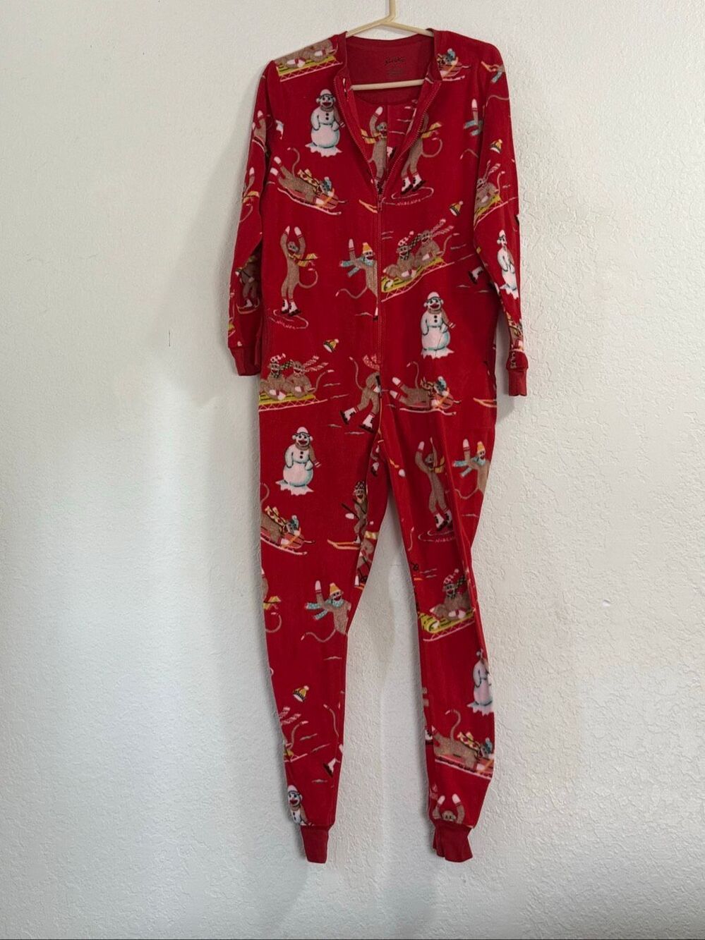 Nick & Nora 1 Piece PJs Night Sleepware Sz SMALL Monkeys Sledding Fleece